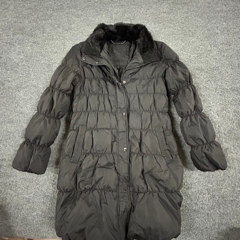 Express Puffer Coat Womens Size S Black Faux Fur Collar Long Quilted Jacket
